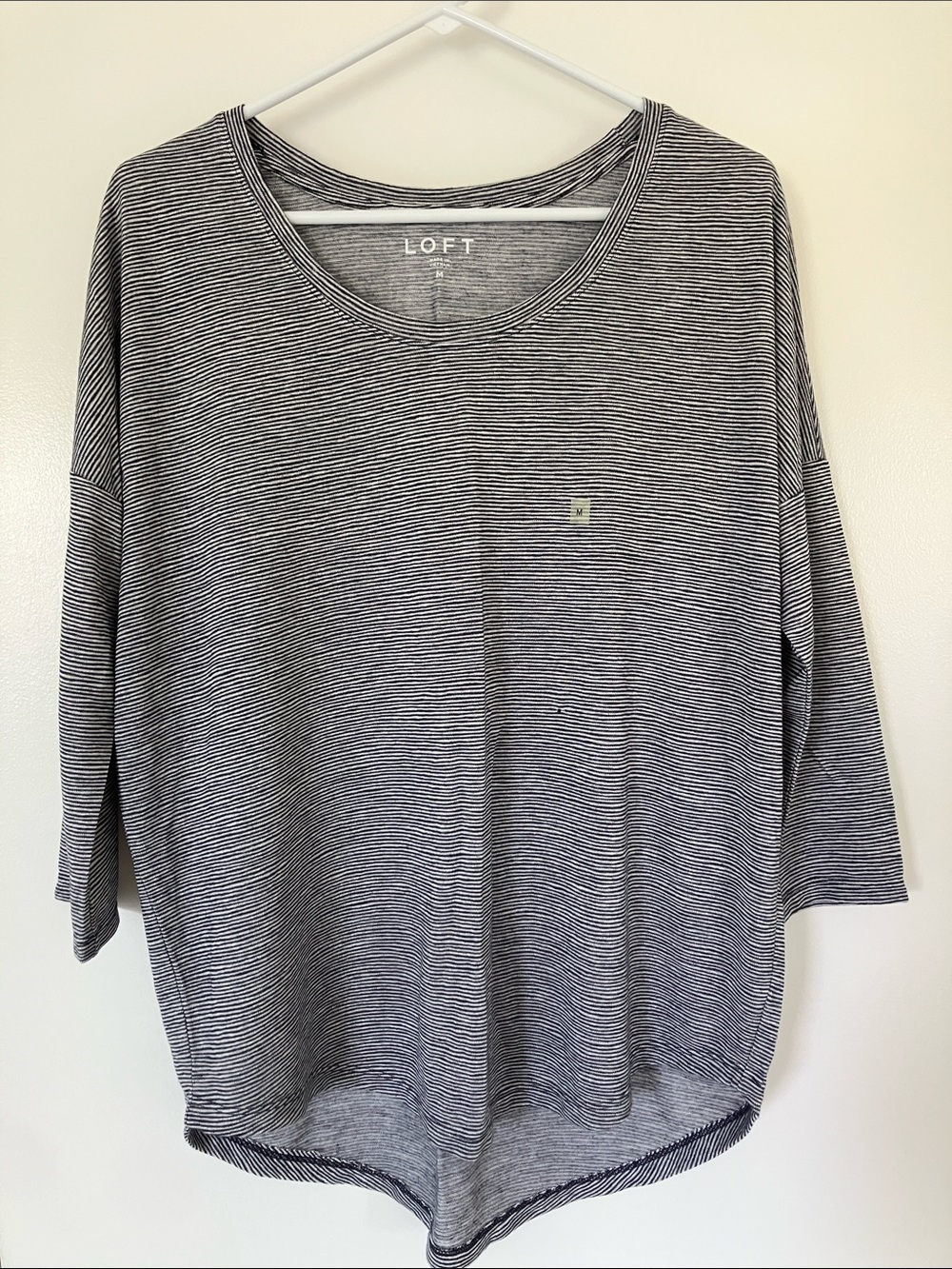 NWT LOFT Navy & White Striped 3/4 Length Shirt
